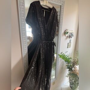 Lane Bryant Shimmering Black Sequin Wide Leg Jumpsuit